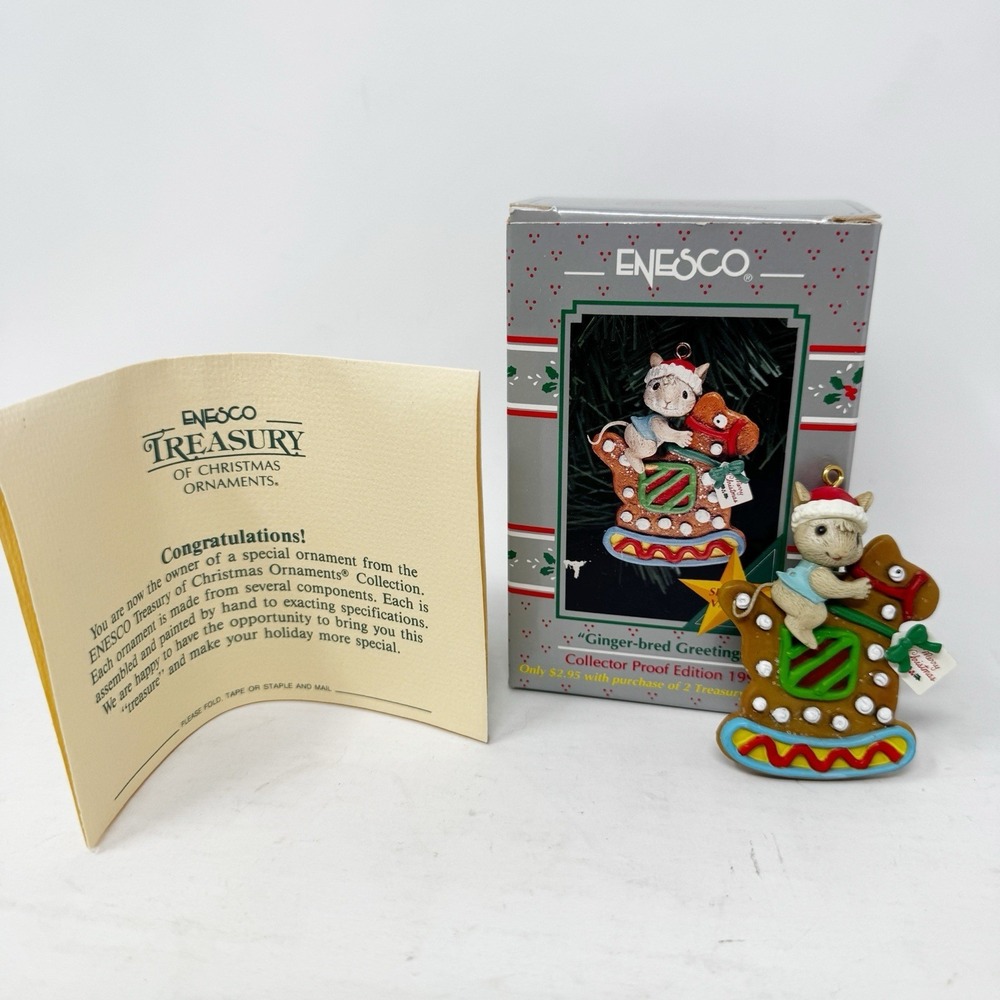 Vintage Enesco Christmas Ornament‎ Mouse Mice 1992 Cookies Gingerbread 90s Horse